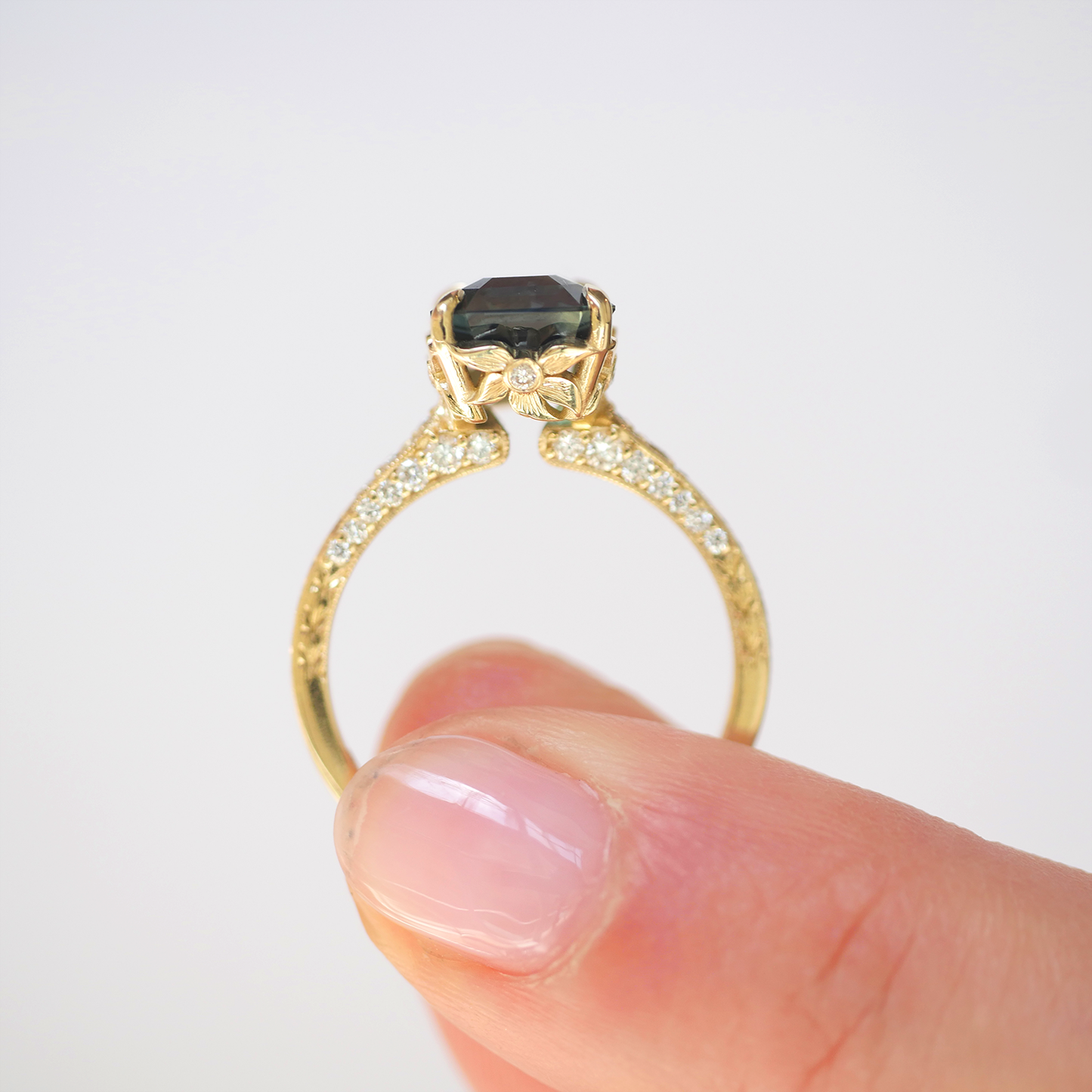 Bi-Color Sapphire Plumeria Diamond Ring