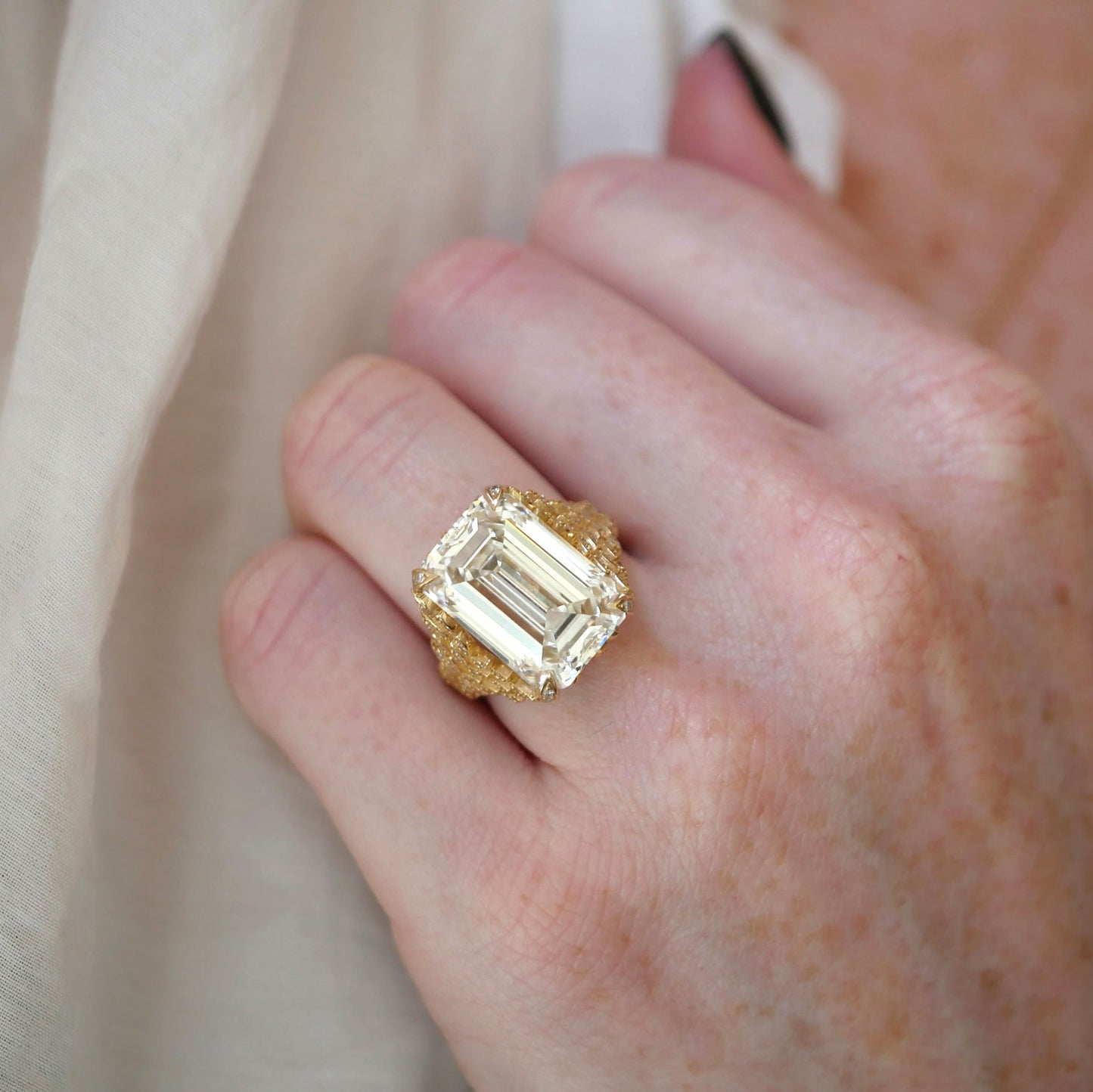 12.00 ctw Feather Emerald Cut Diamond Ring