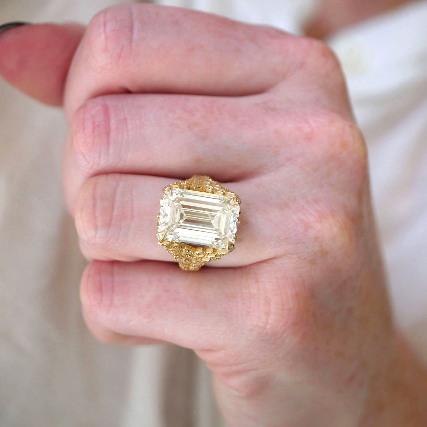 12.00 ctw Feather Emerald Cut Diamond Ring