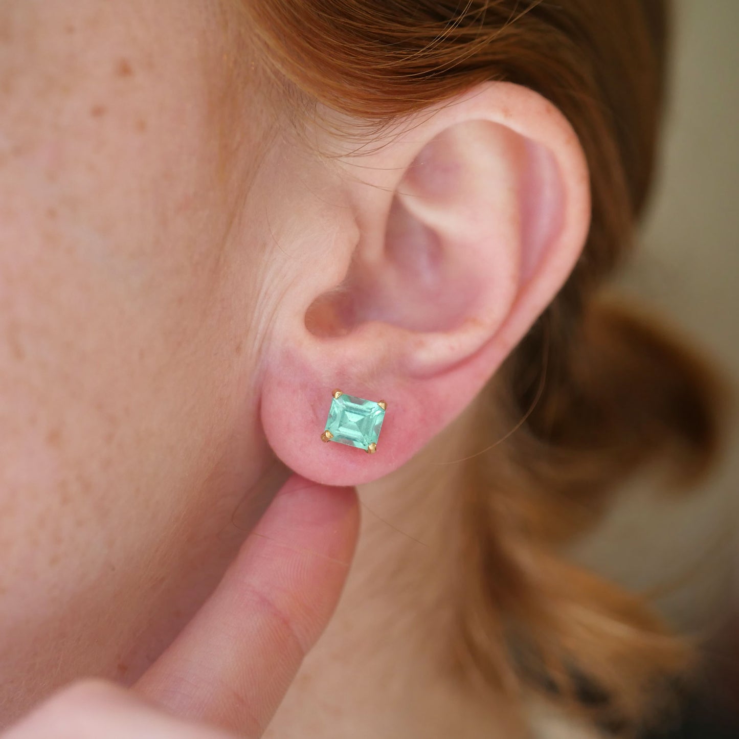 Asscher Cut Apatite Stud Earrings