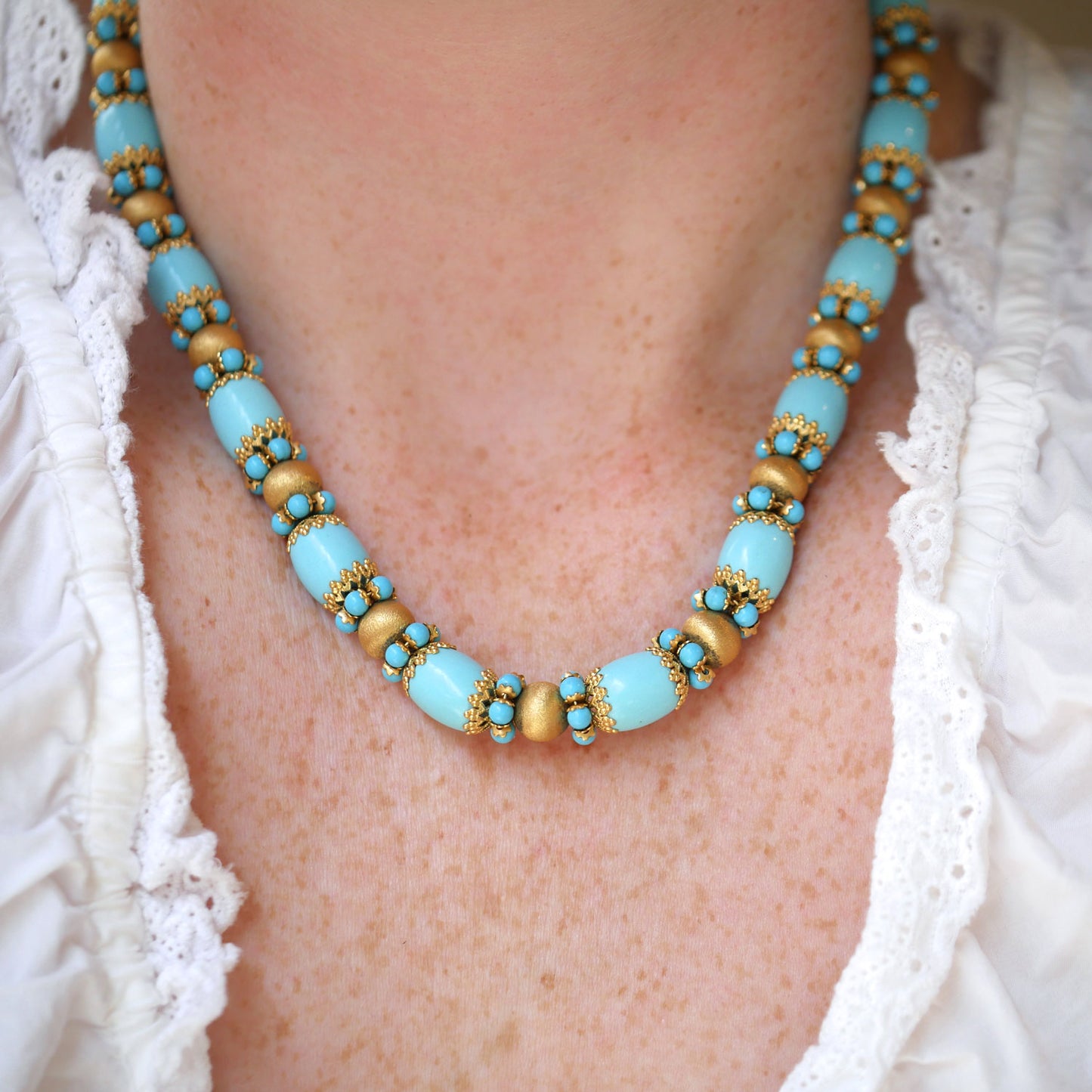 Gold and Turquoise Bead Necklace