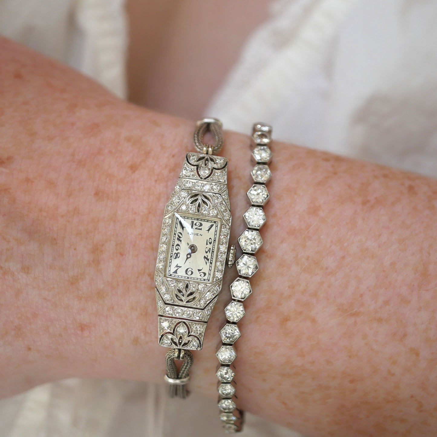 Platinum Hexagon Tennis Bracelet