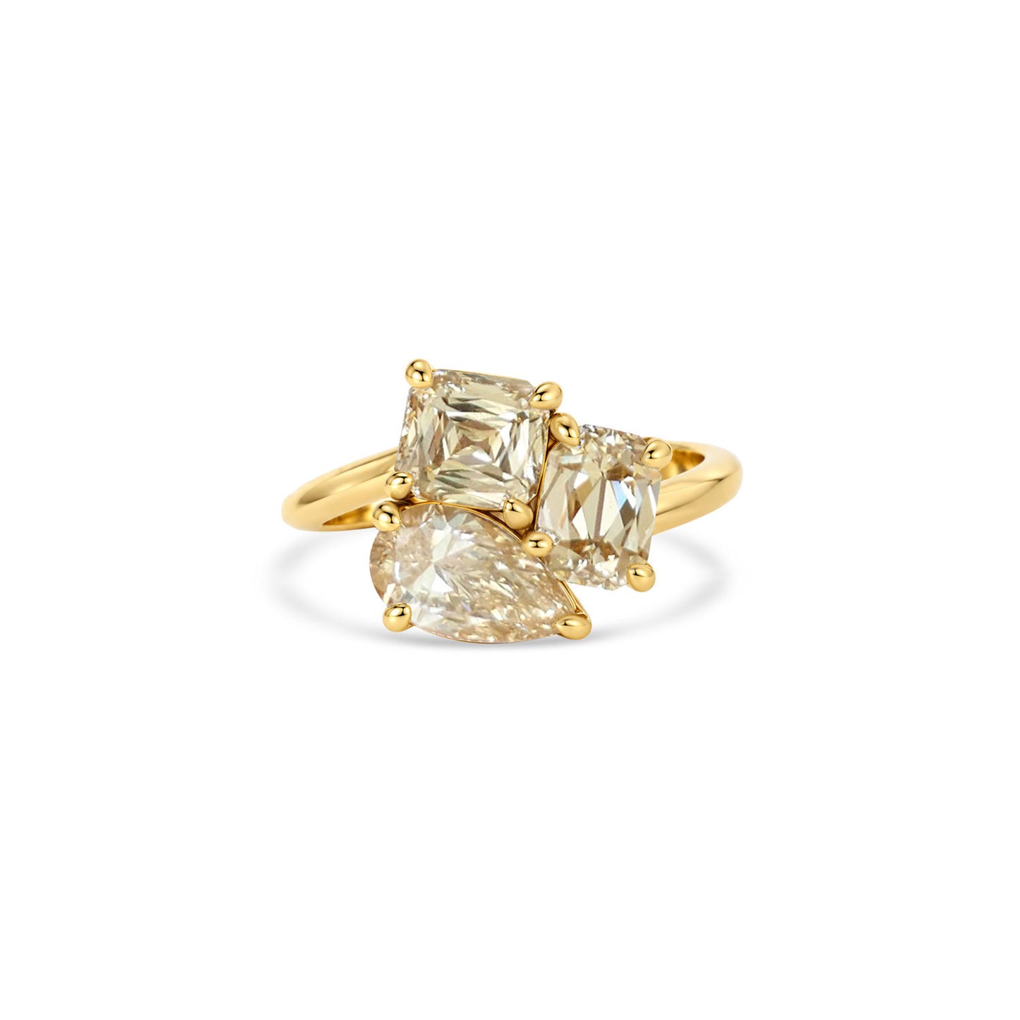 Pear and Cushion Trio Ring