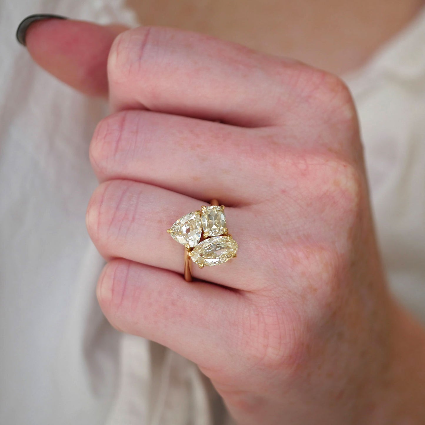 Trillion Oval and Cushion Trio Ring
