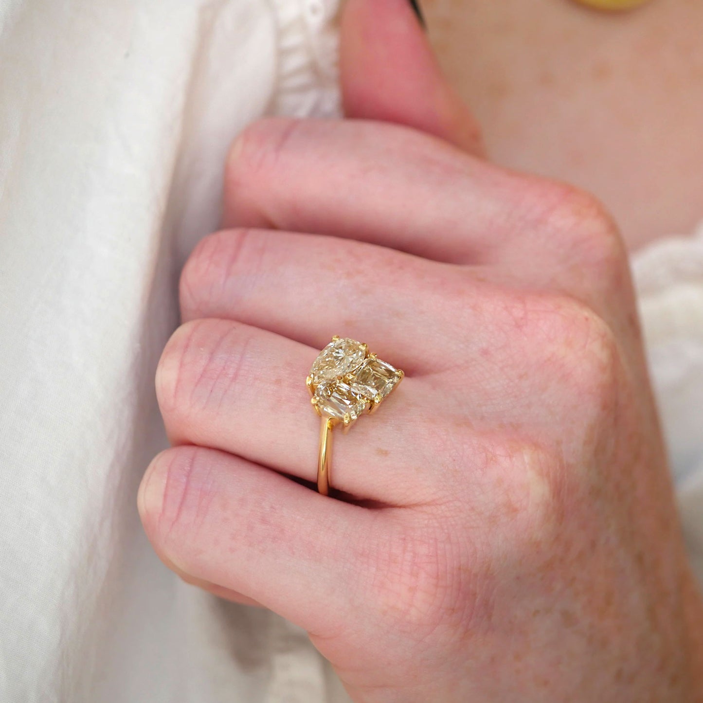 Pear and Cushion Trio Ring