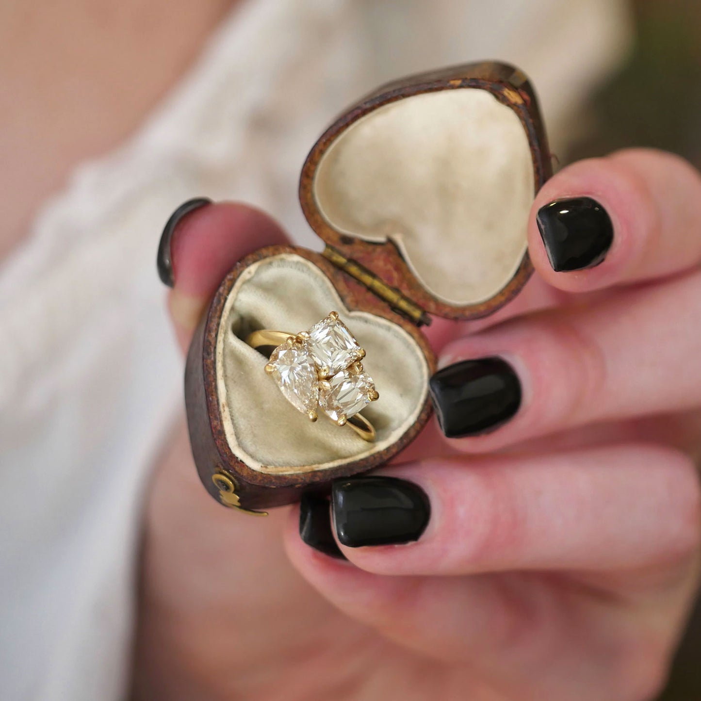 Pear and Cushion Trio Ring