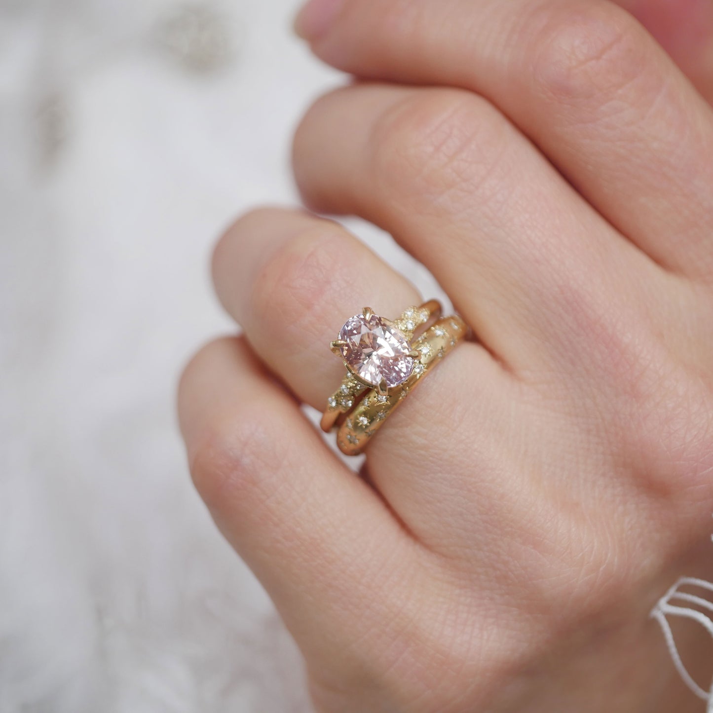Peach/Pink Sapphire Wild Vine Diamond Ring