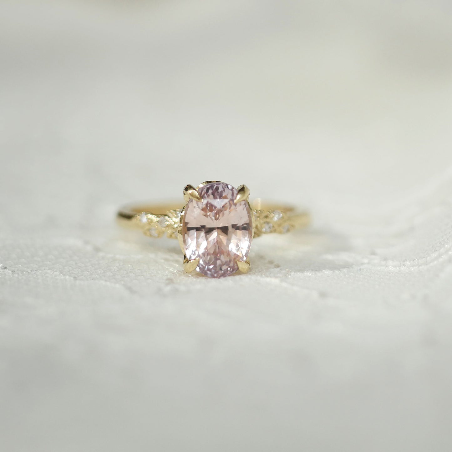 Peach/Pink Sapphire Wild Vine Diamond Ring