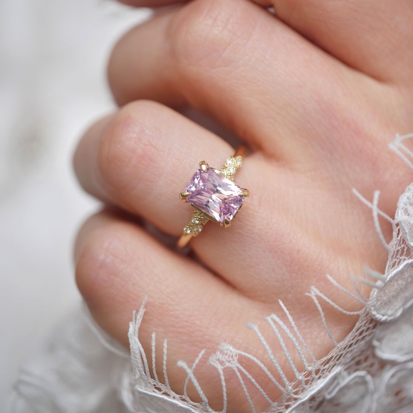 Radiant Pink Sapphire Wild Vine Diamond Ring