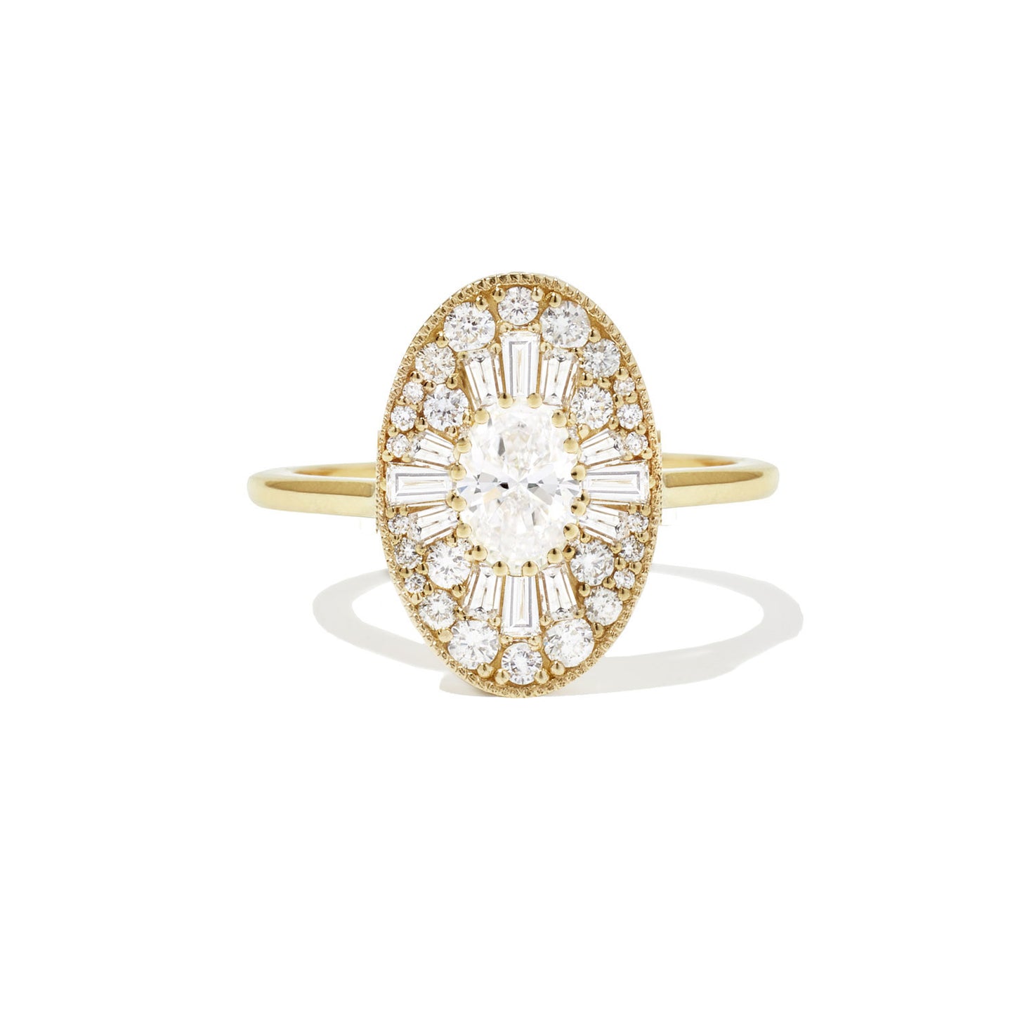 Yellow Gold Simple Band Oval Ballerina Engagement RIng
