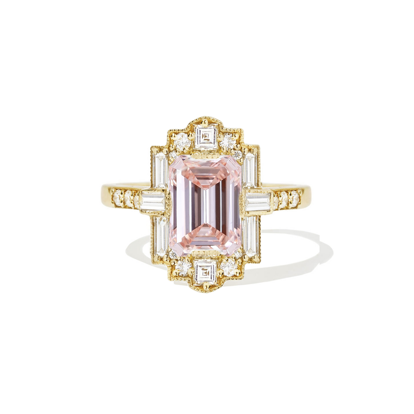 Deco Emerald Cut Pink Diamond Mosaic Ring