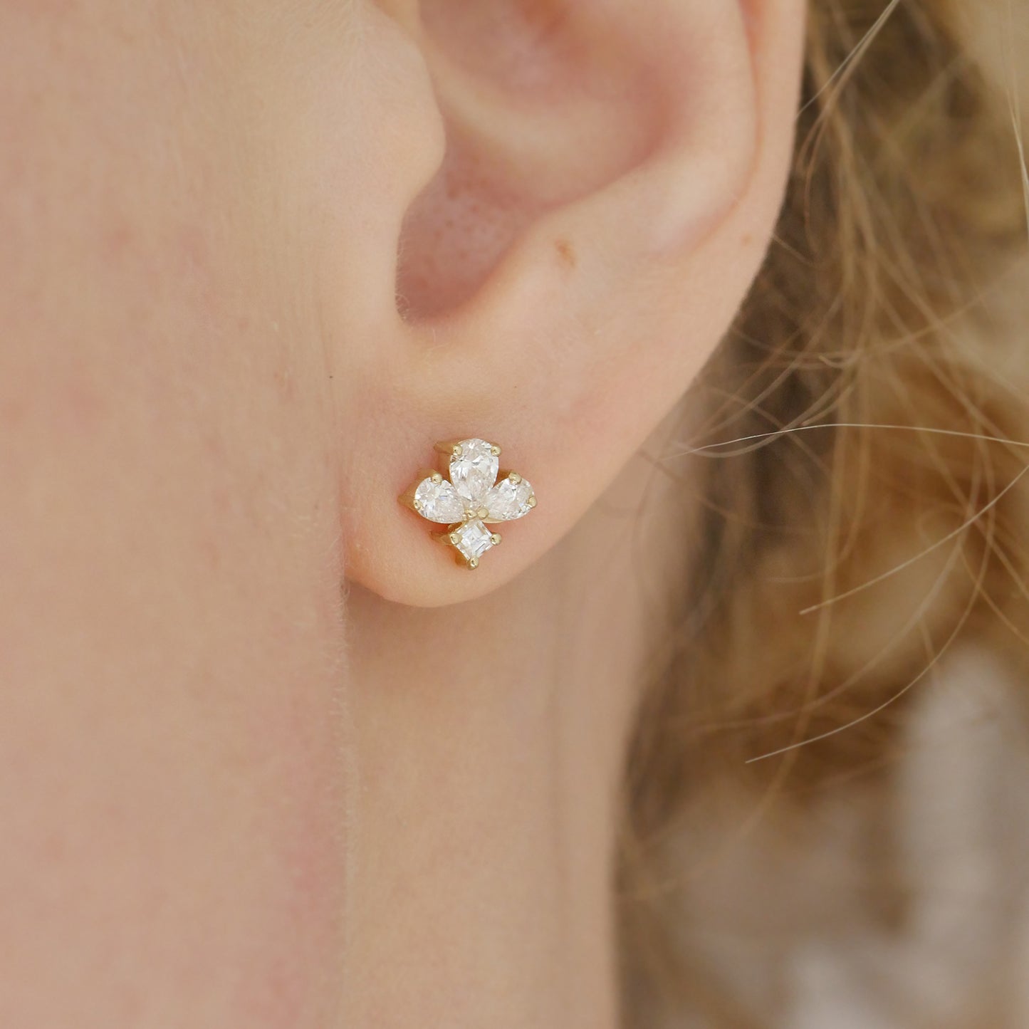 Deco Petal Diamond Stud Earrings