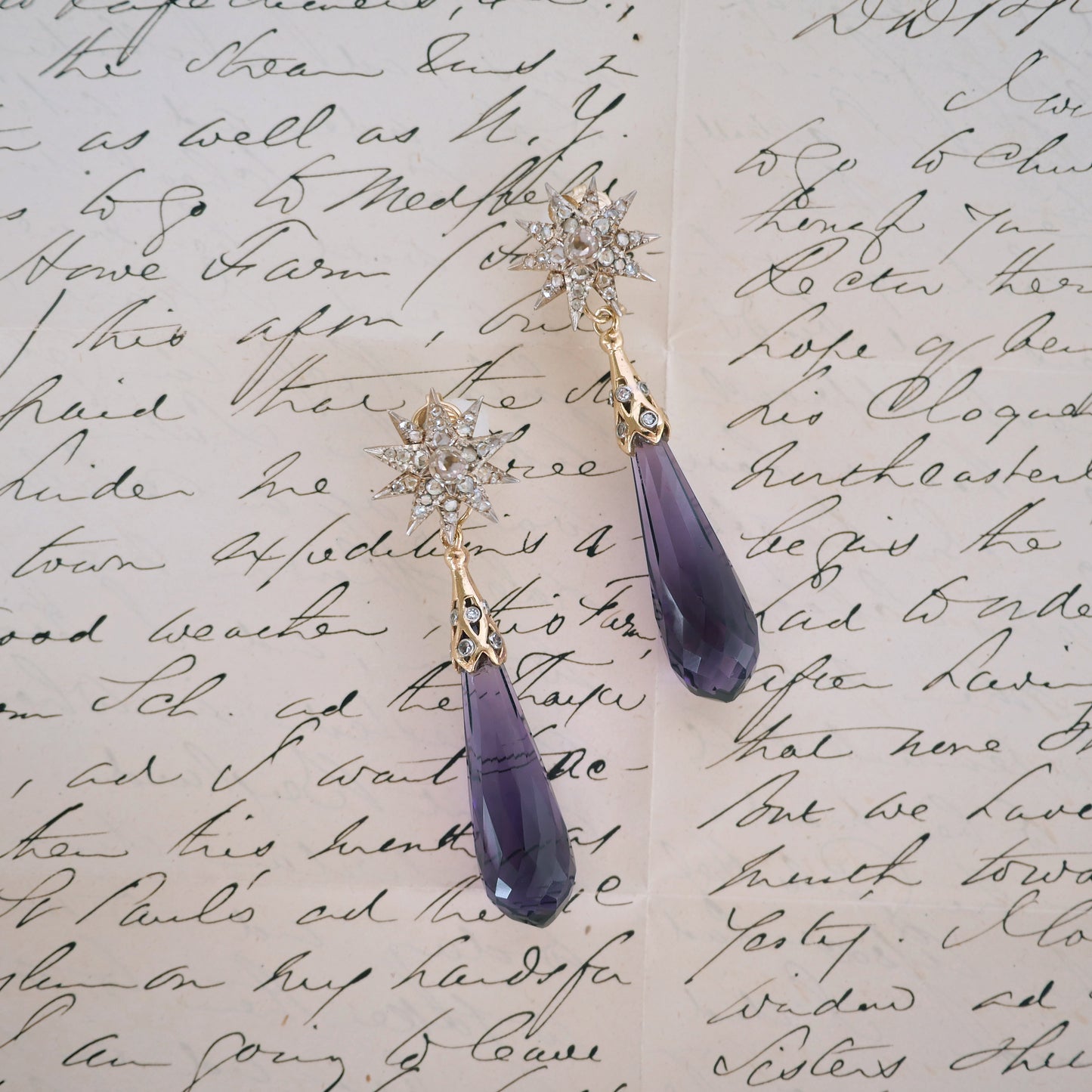 Vintage Amethyst and Diamond Pendant Earrings