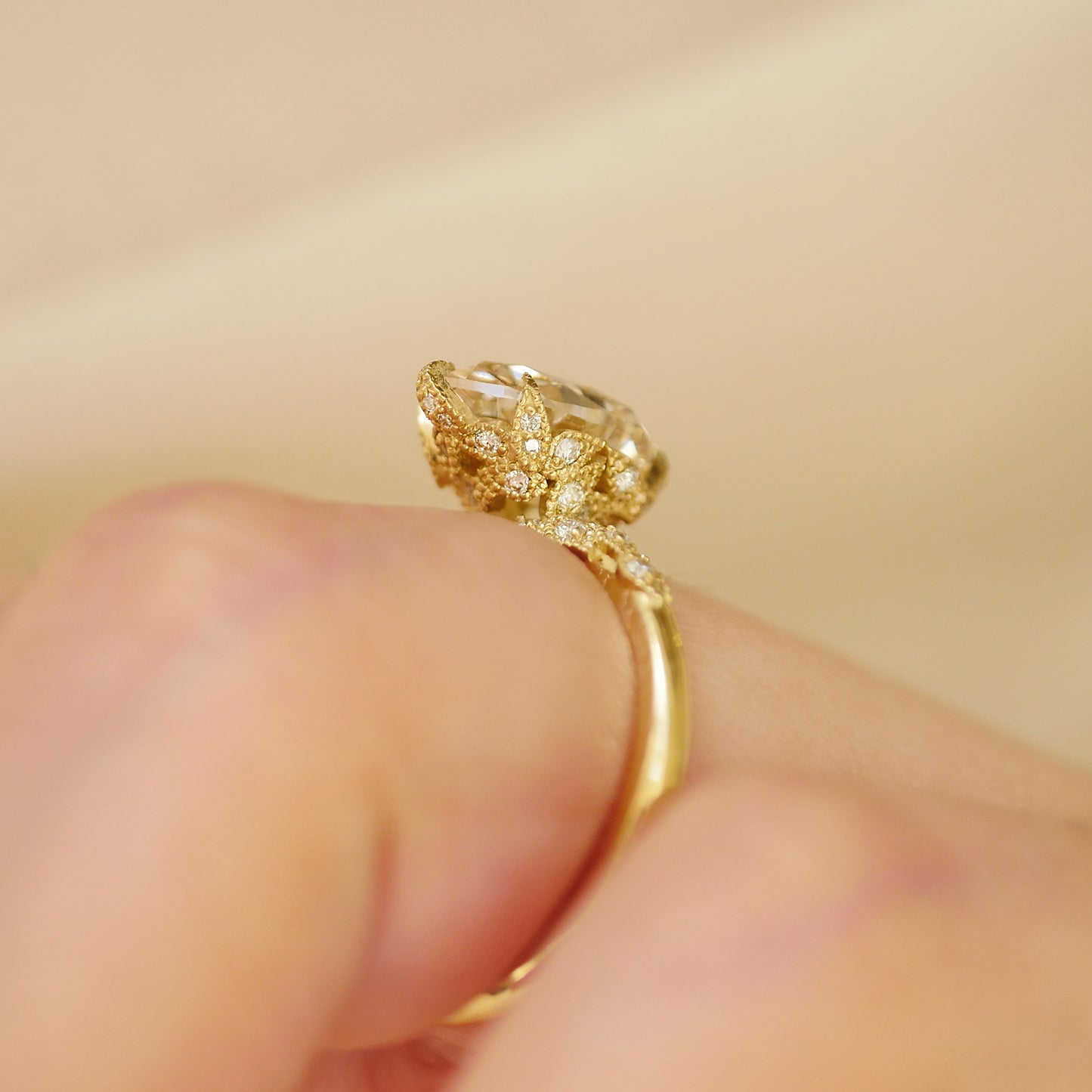Champagne Pear Diamond Wild Vine Ring