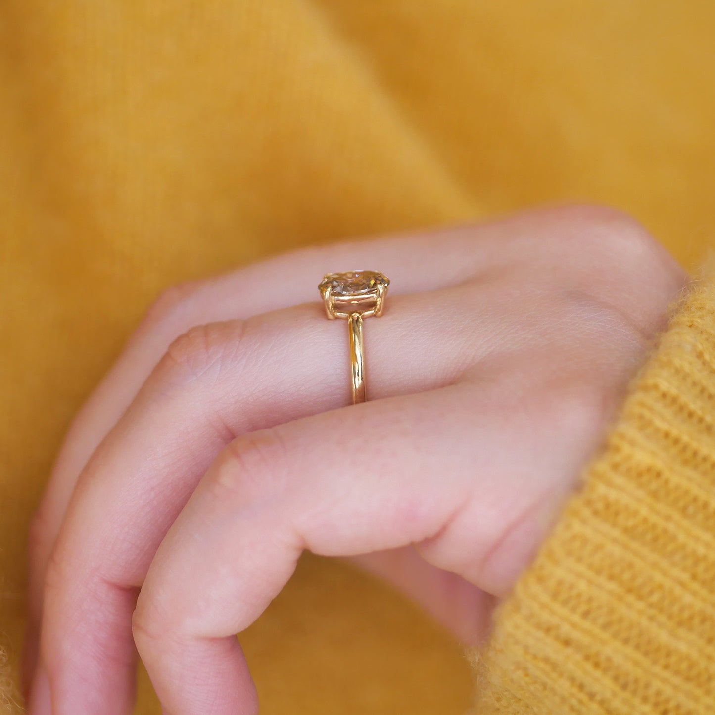 Custom Oval Champagne Solitaire Ring