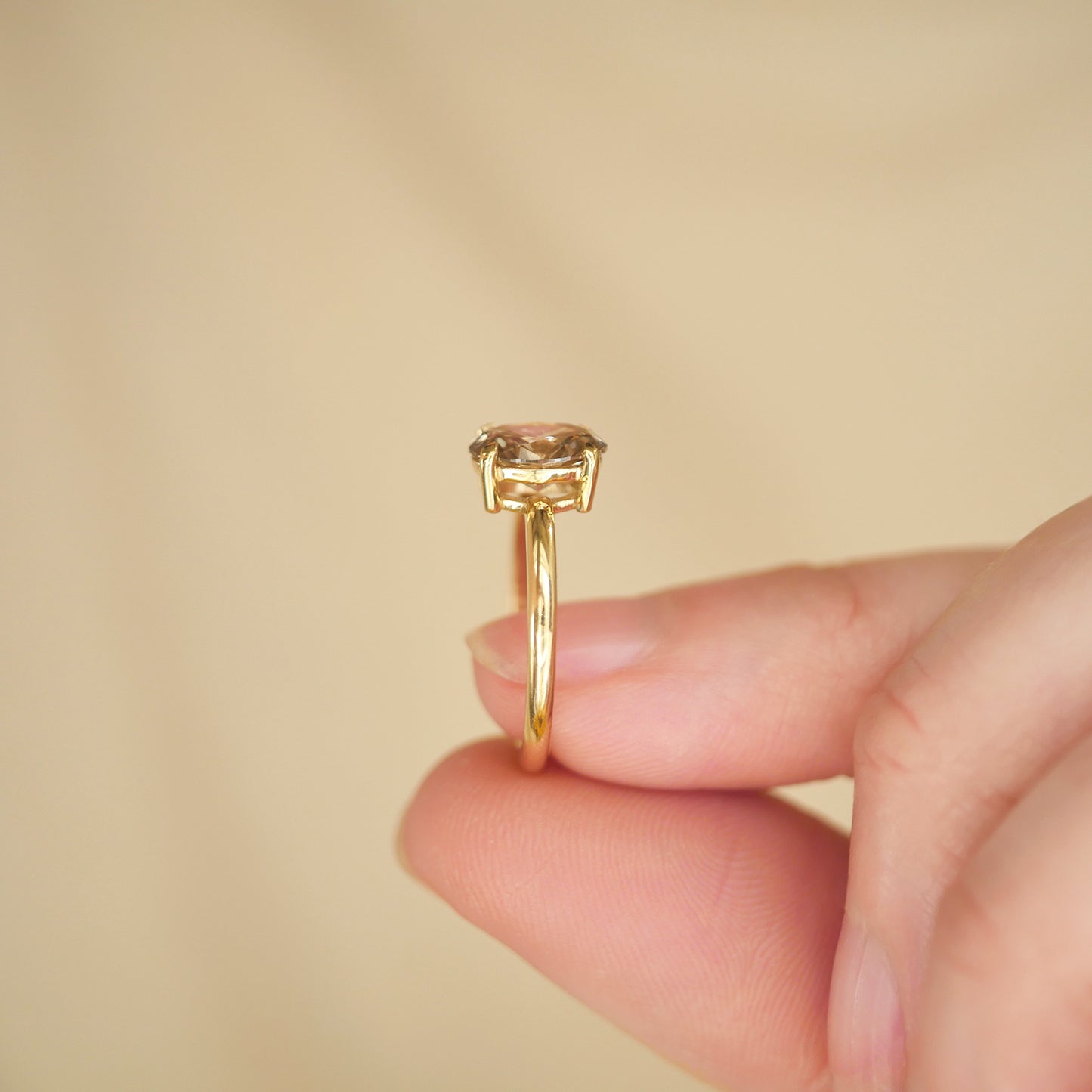Custom Oval Champagne Solitaire Ring