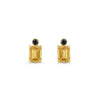 Custom Emerald Cut Natural Citrine Stud Earrings with Black Diamonds