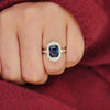 Ceylon Sapphire Deco Emerald Cut Diamond Mosaic Ring