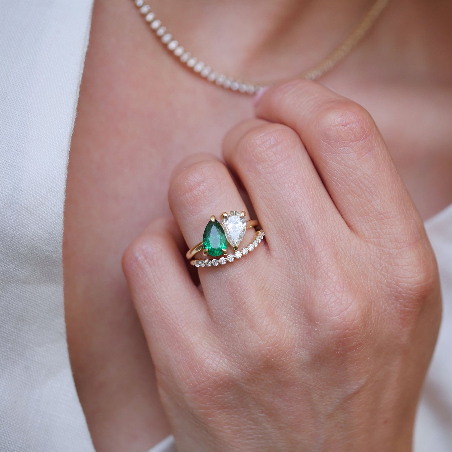 Pear Shaped Emerald & Diamond Toi et Moi Ring