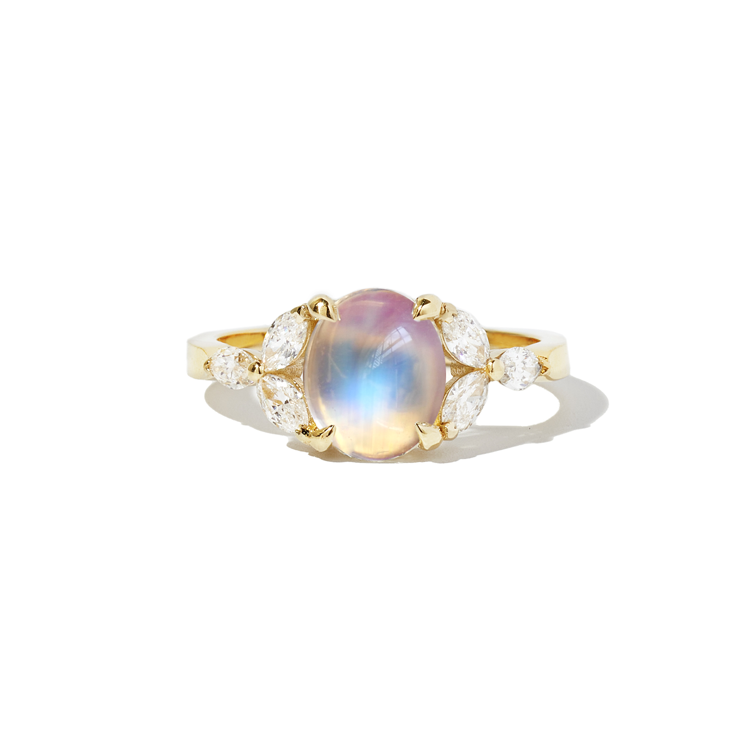 Rainbow Moonstone & Marquise Diamond Ring