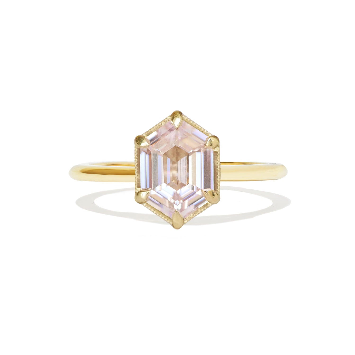 Pink Hexagon Sapphire Solitaire Ring