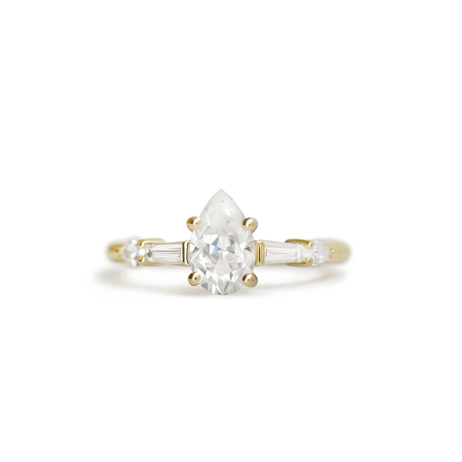 Pear Moissanite and Baguette Engagement Ring