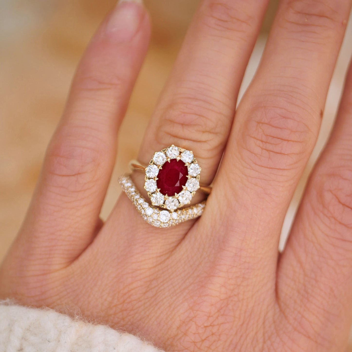 Ruby & Old European Cut Diamond Cluster Ring