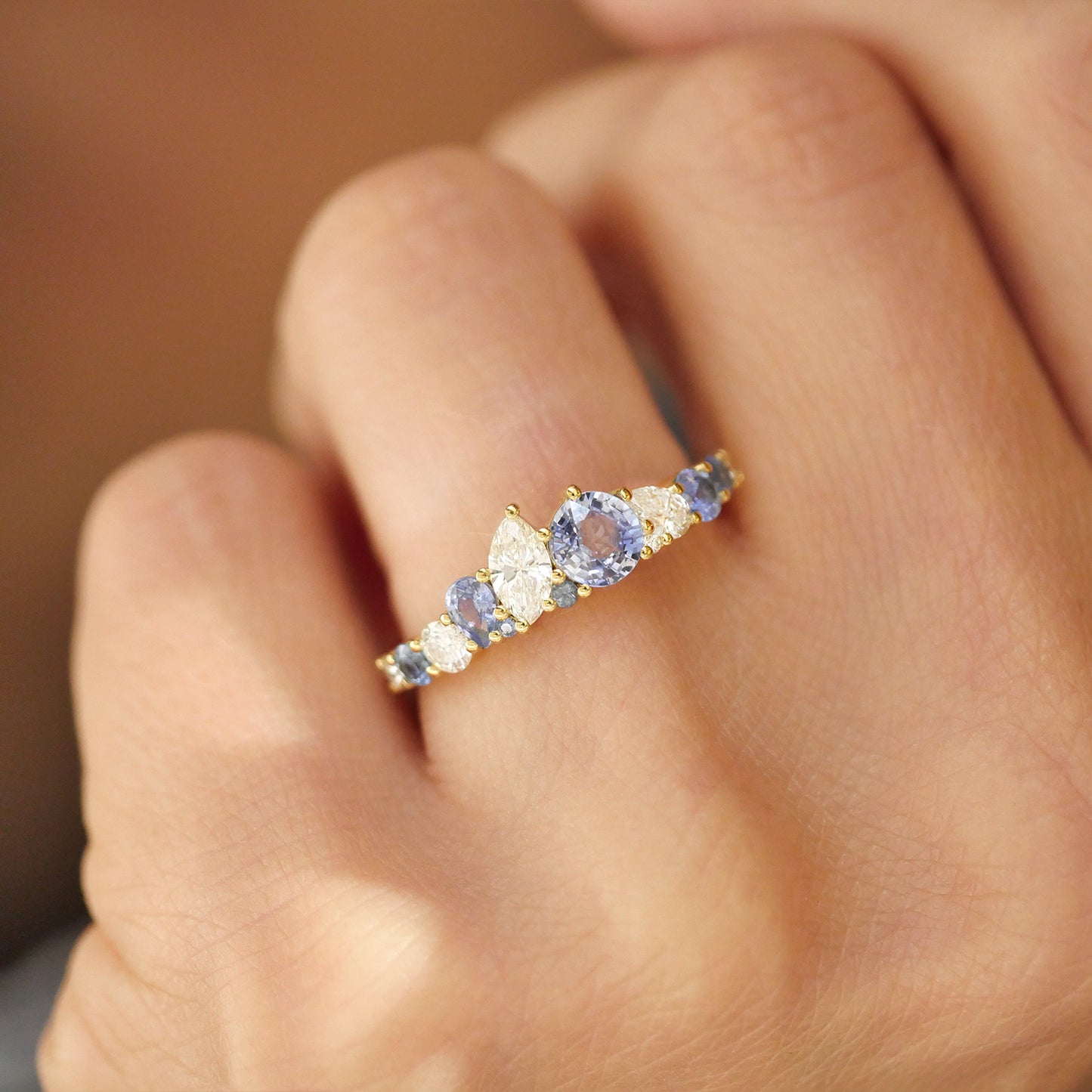 Blue Sapphire and Diamond Firework Band