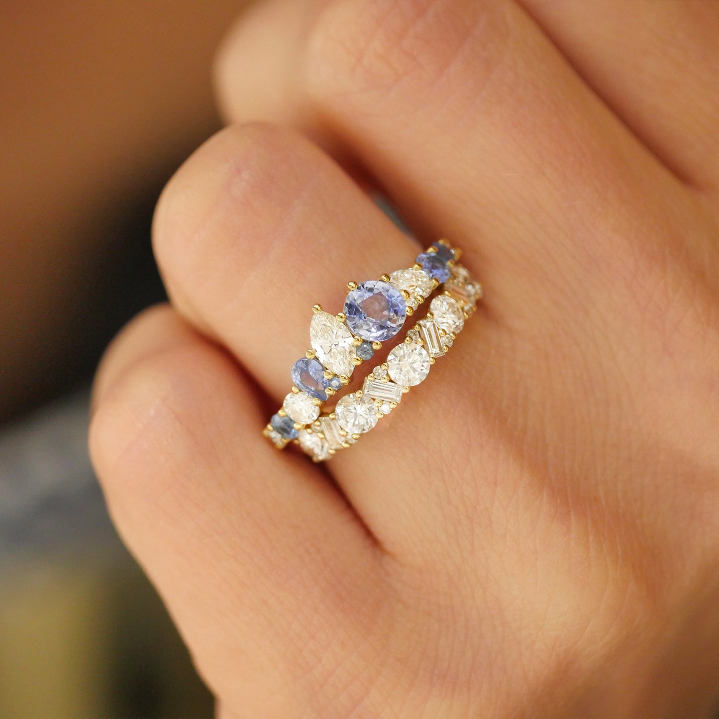 Blue Sapphire and Diamond Firework Band