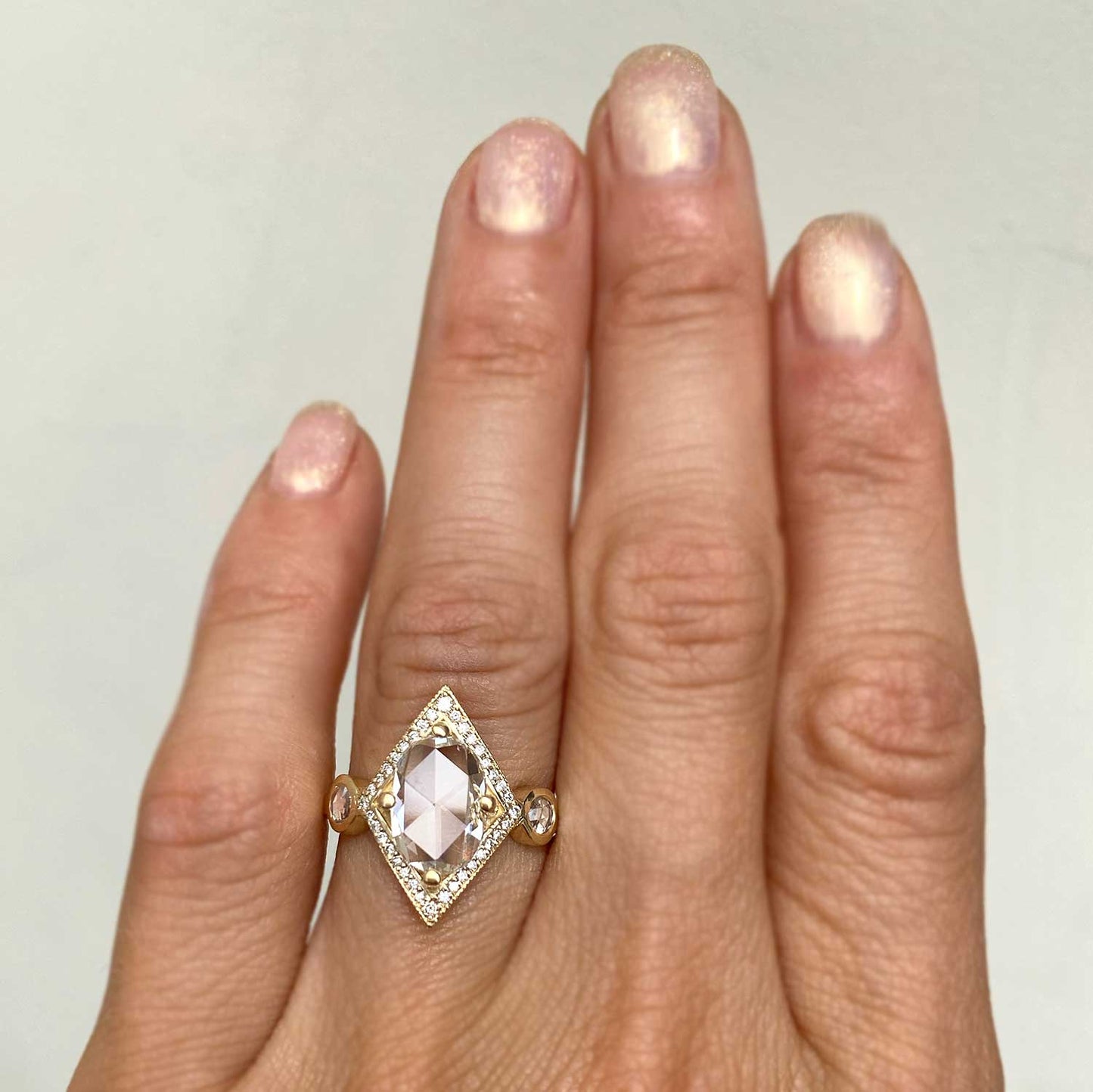 2.14 Carat Rose Cut Oval Diamond Shape Mosaic Ring