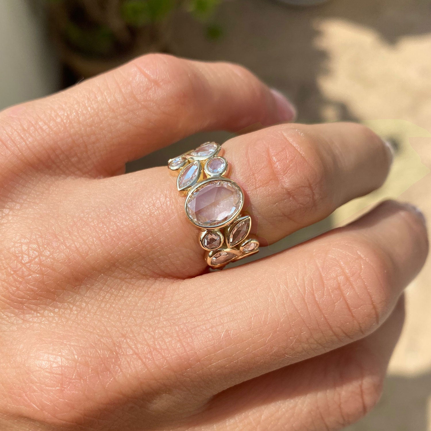 Wide Oval Rose Cut Diamond Multi Shape Ring