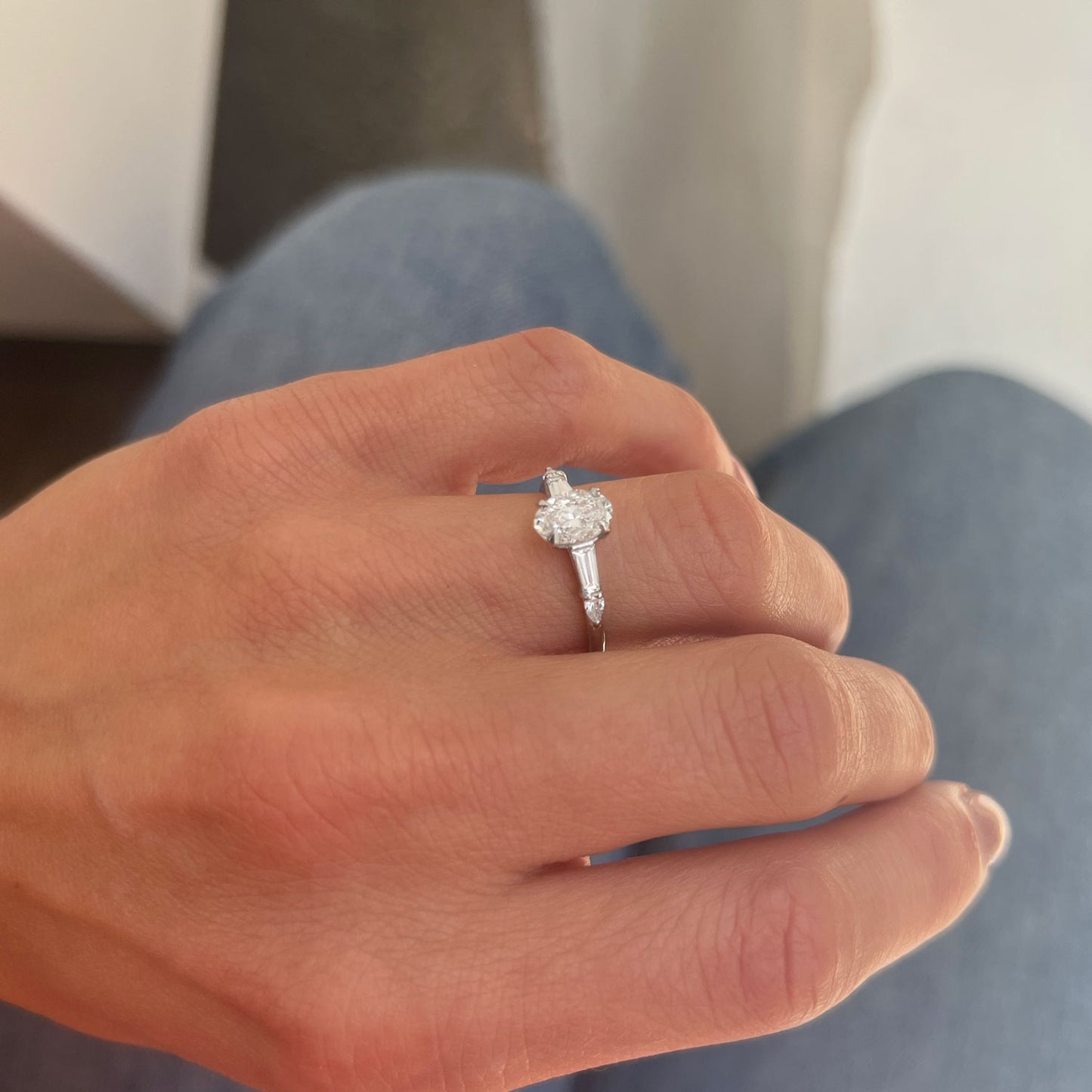 Oval Baguette & Pear Diamond Ring