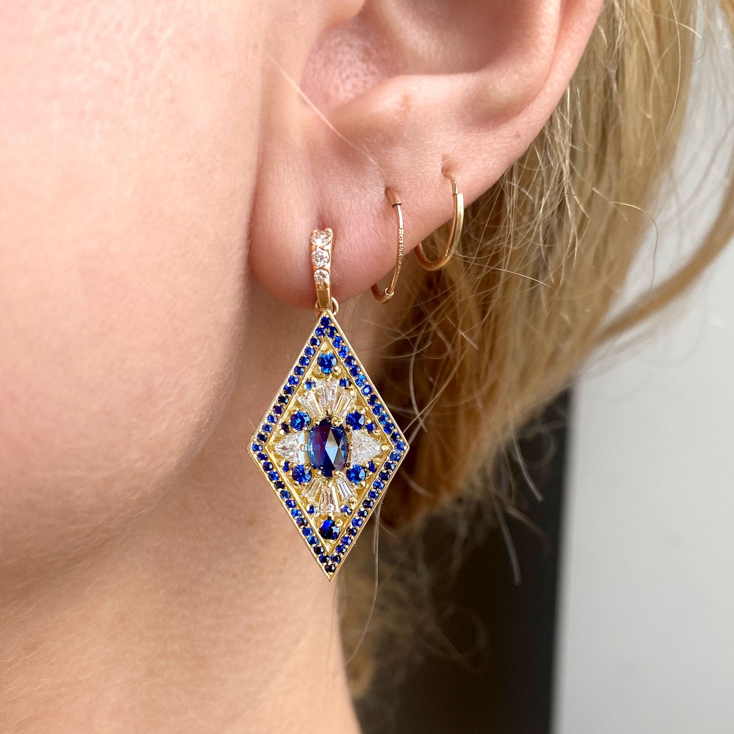 Kite Shape Sapphire and Diamond Earrings