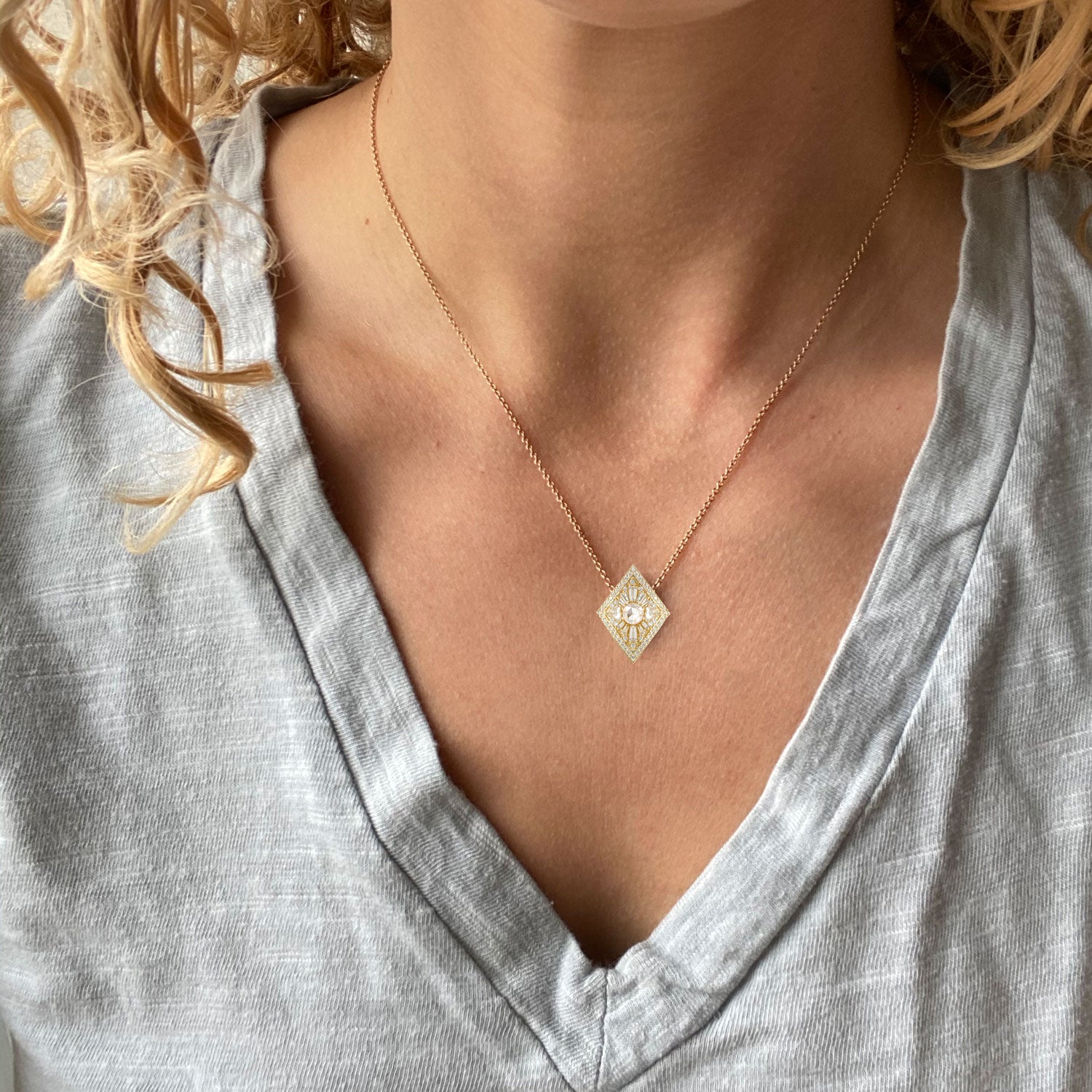 Large Kite Shape Round Diamond Necklace