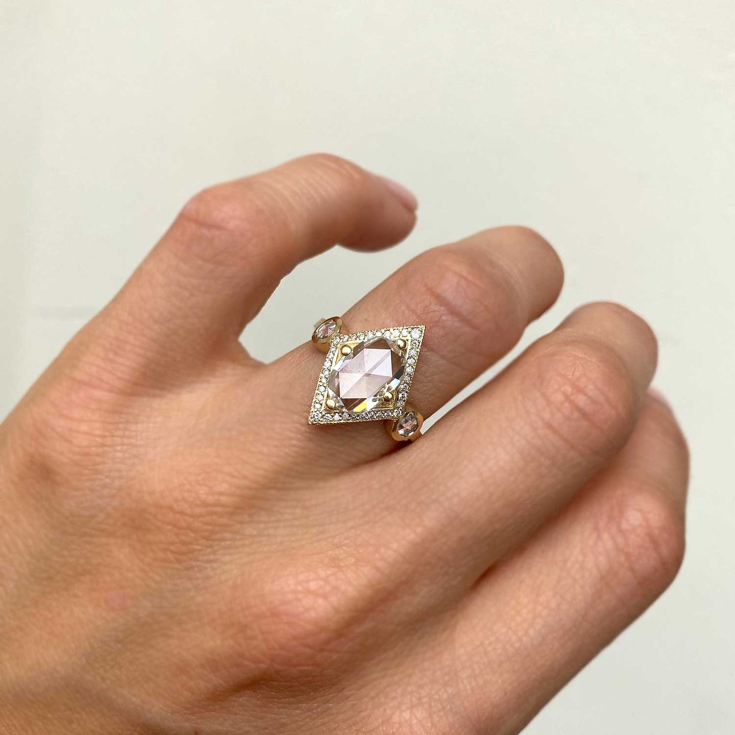 2.14 Carat Rose Cut Oval Diamond Shape Mosaic Ring