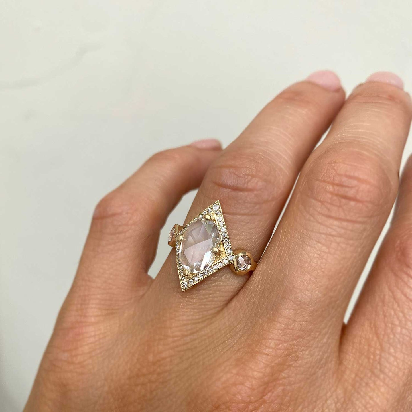2.14 Carat Rose Cut Oval Diamond Shape Mosaic Ring