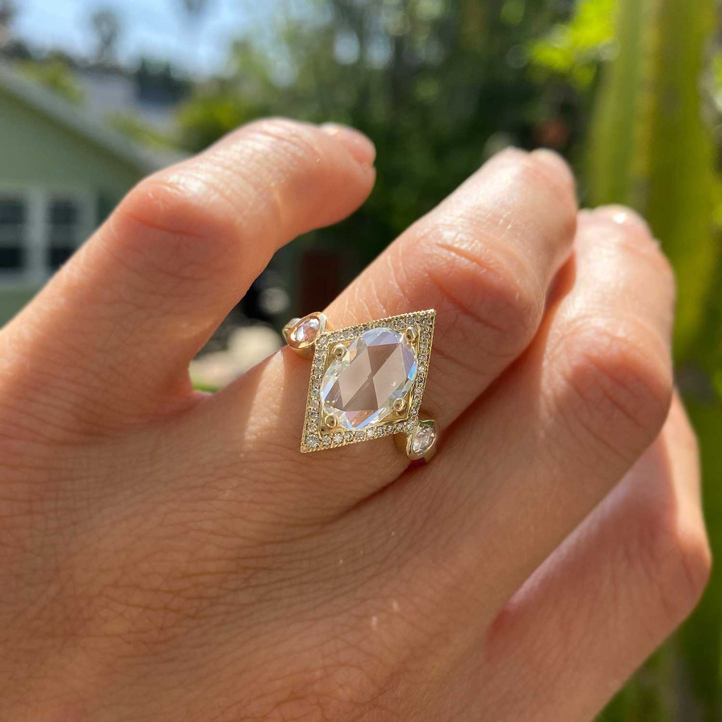 2.14 Carat Rose Cut Oval Diamond Shape Mosaic Ring
