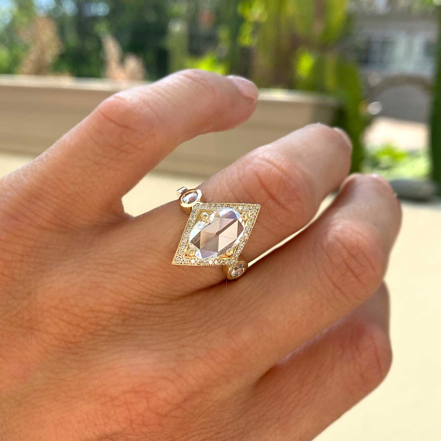 2.14 Carat Rose Cut Oval Diamond Shape Mosaic Ring