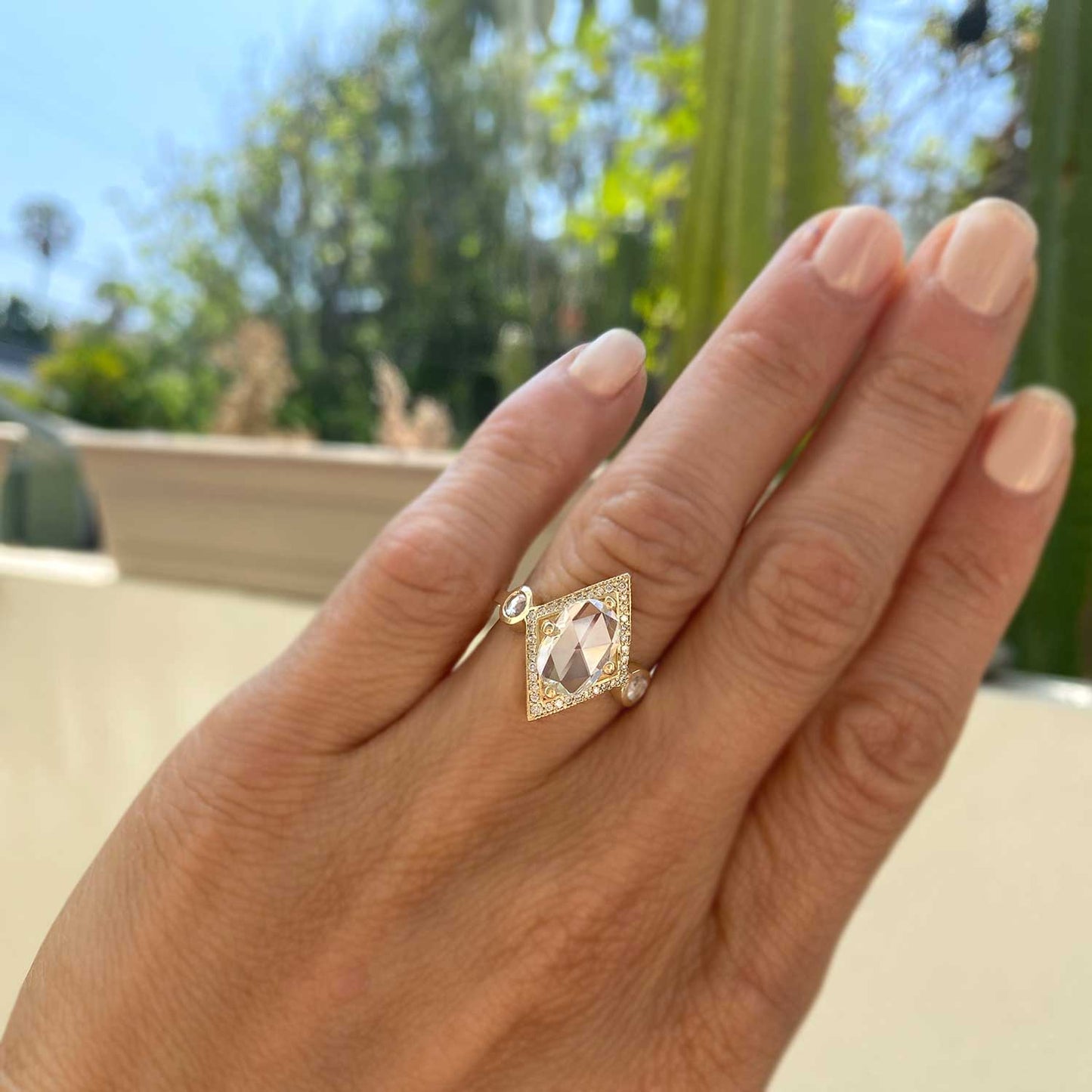 2.14 Carat Rose Cut Oval Diamond Shape Mosaic Ring