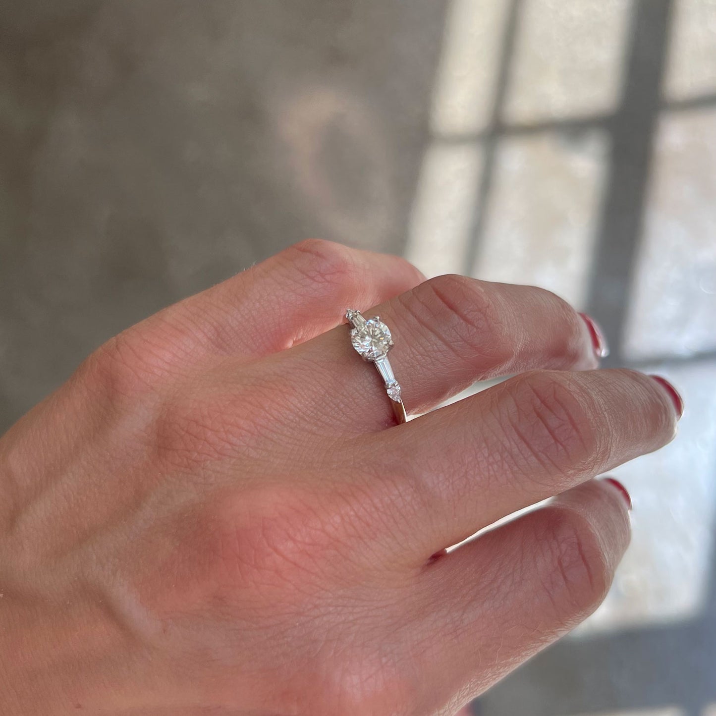 Round Baguette & Pear Diamond Ring