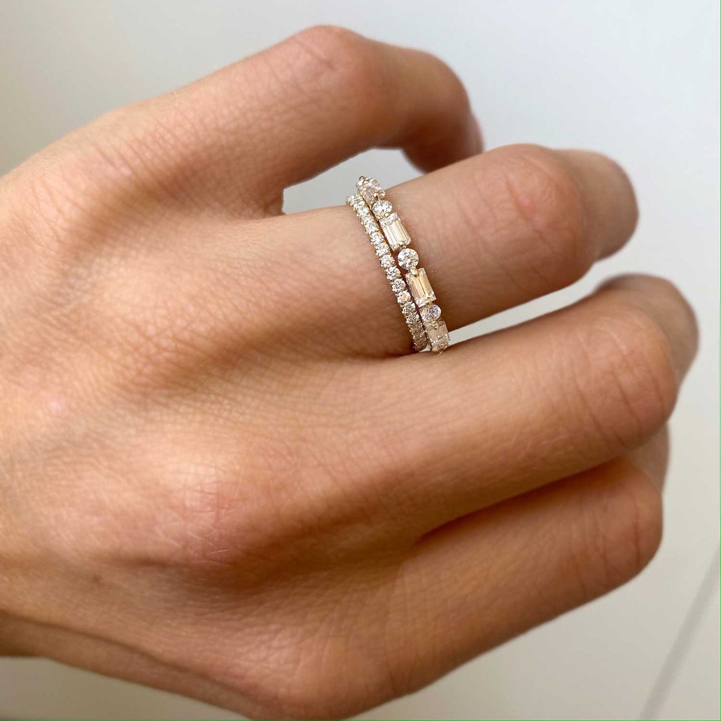 Floating Baguette & Round Diamond Ring