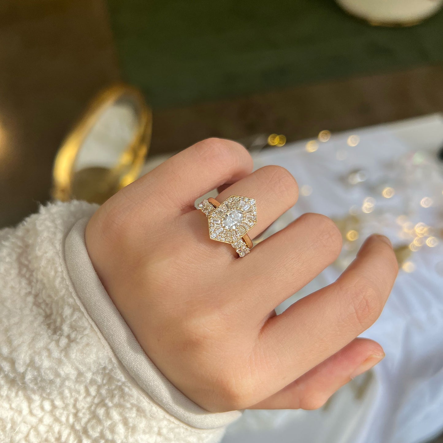 Elongated Hexagon Oval Ballerina Diamond Mosaic Ring