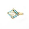 Rose Cut Kite Shaped Diamond Ring with Turquoise Halo