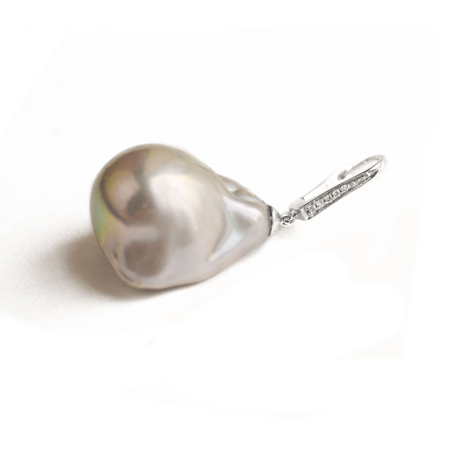 Large Grey Baroque Pearl & Diamond Earrings