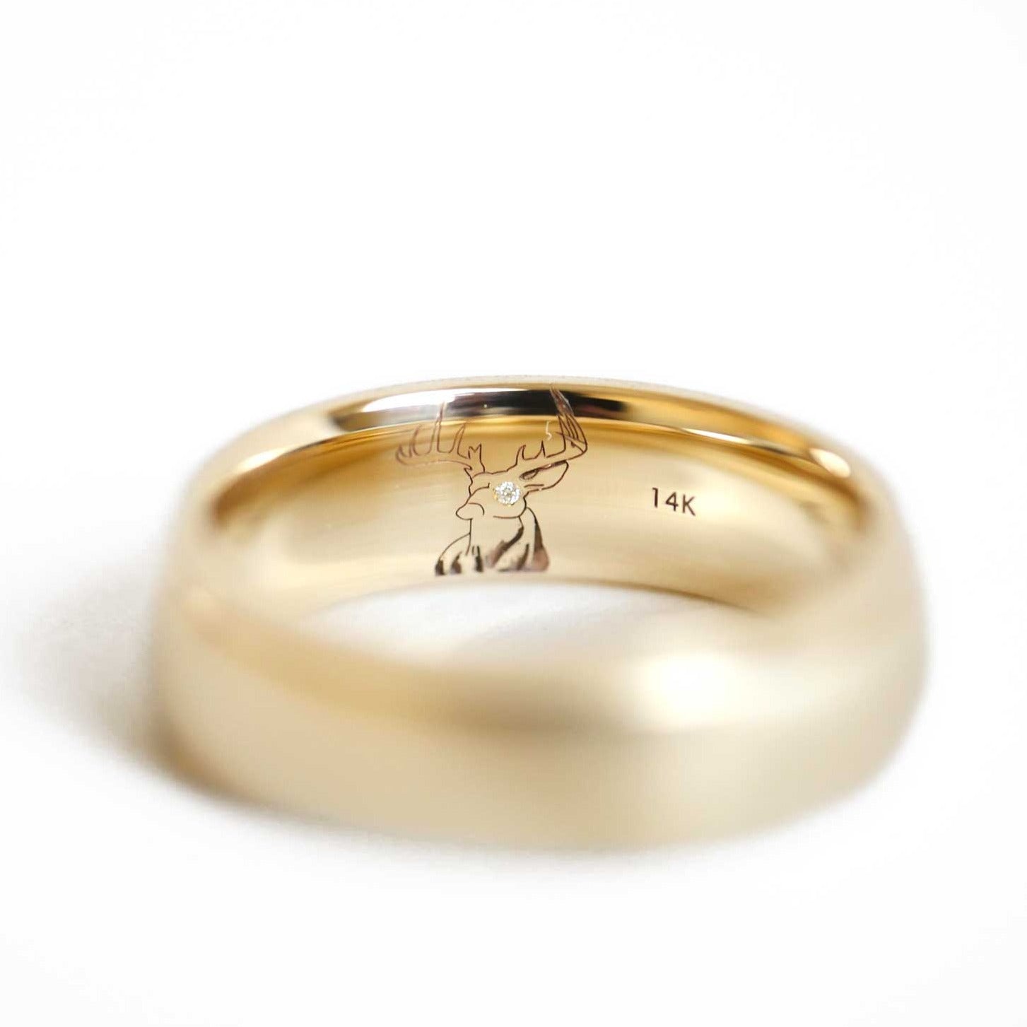 Stag Head with Diamond Eye Engraved Mens Wedding Band