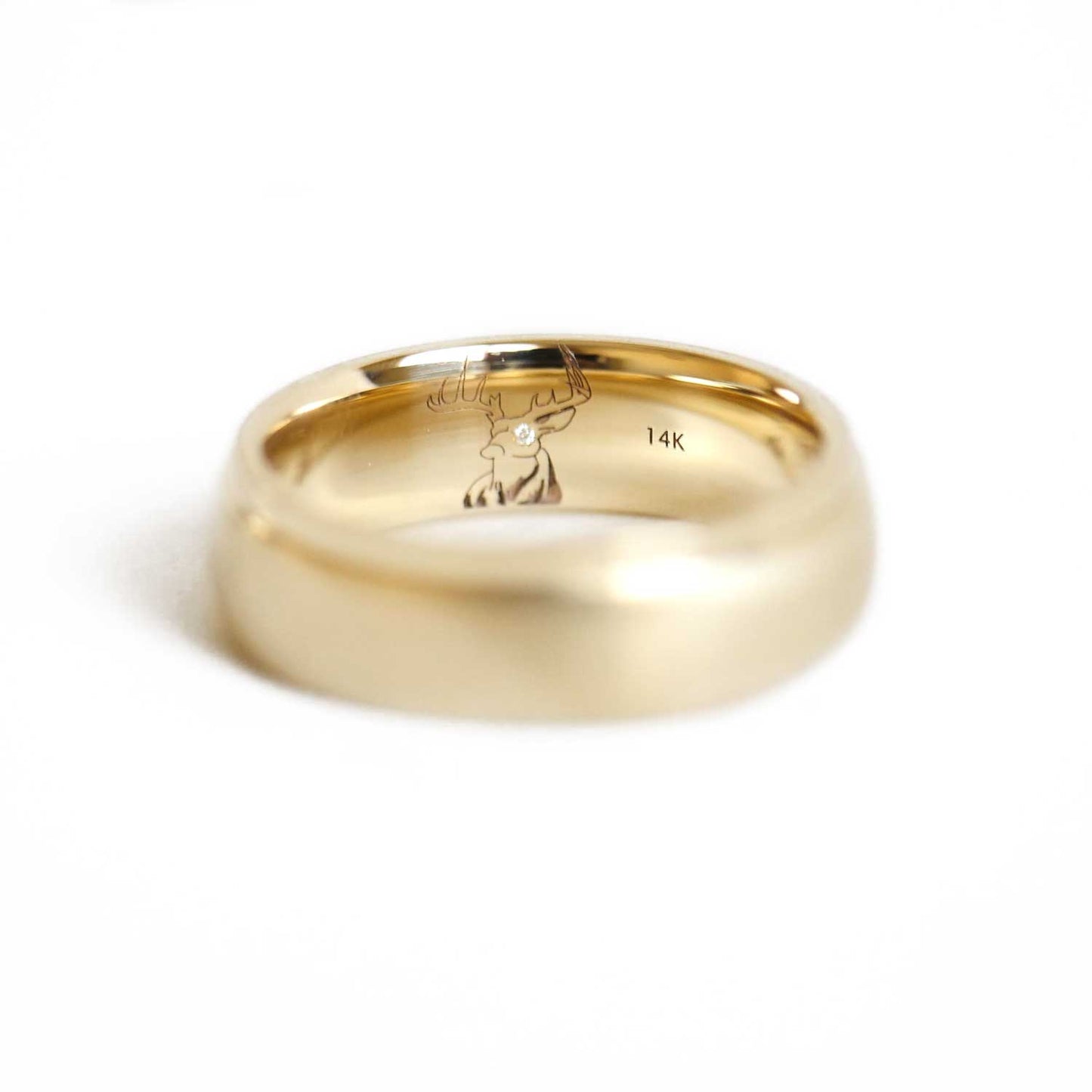 Stag Head with Diamond Eye Engraved Mens Wedding Band