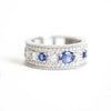 East West Oval Rose Cut Ring with 3/4 diamond pattern & Cylon Sapphires