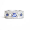 East West Oval Rose Cut Ring with 3/4 diamond pattern & Cylon Sapphires