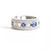 East West Oval Rose Cut Ring with 3/4 diamond pattern & Cylon Sapphires