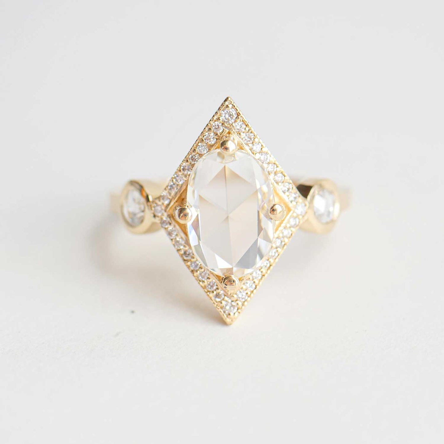 2.14 Carat Rose Cut Oval Diamond Shape Mosaic Ring